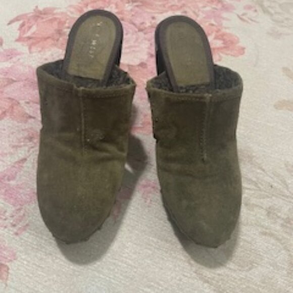 Nine West Cozy High Heel Suede Clogs - Picture 1 of 13